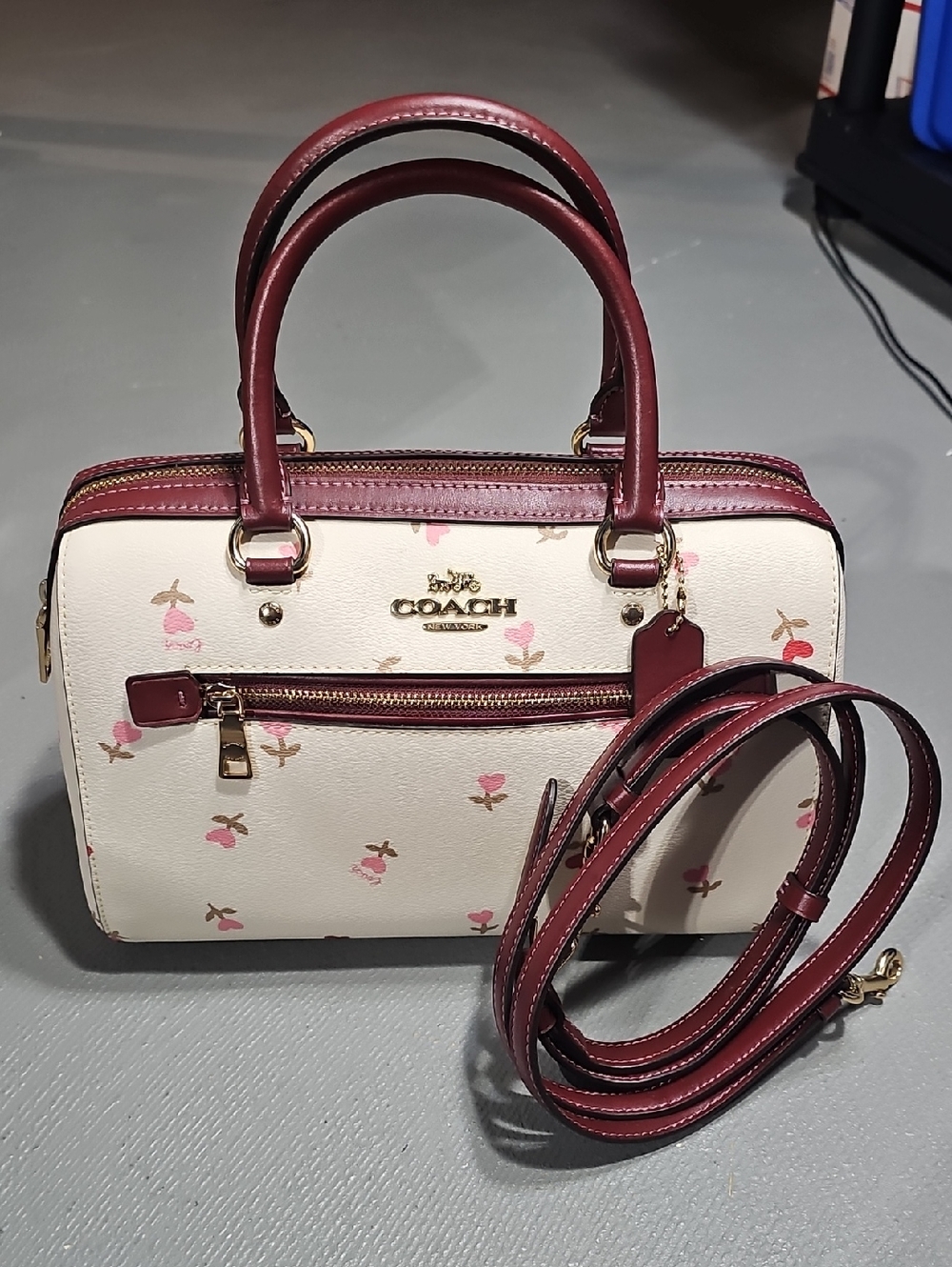 Coach C3243 NWOT Rowan Satchel Bag With Heart Floral Print